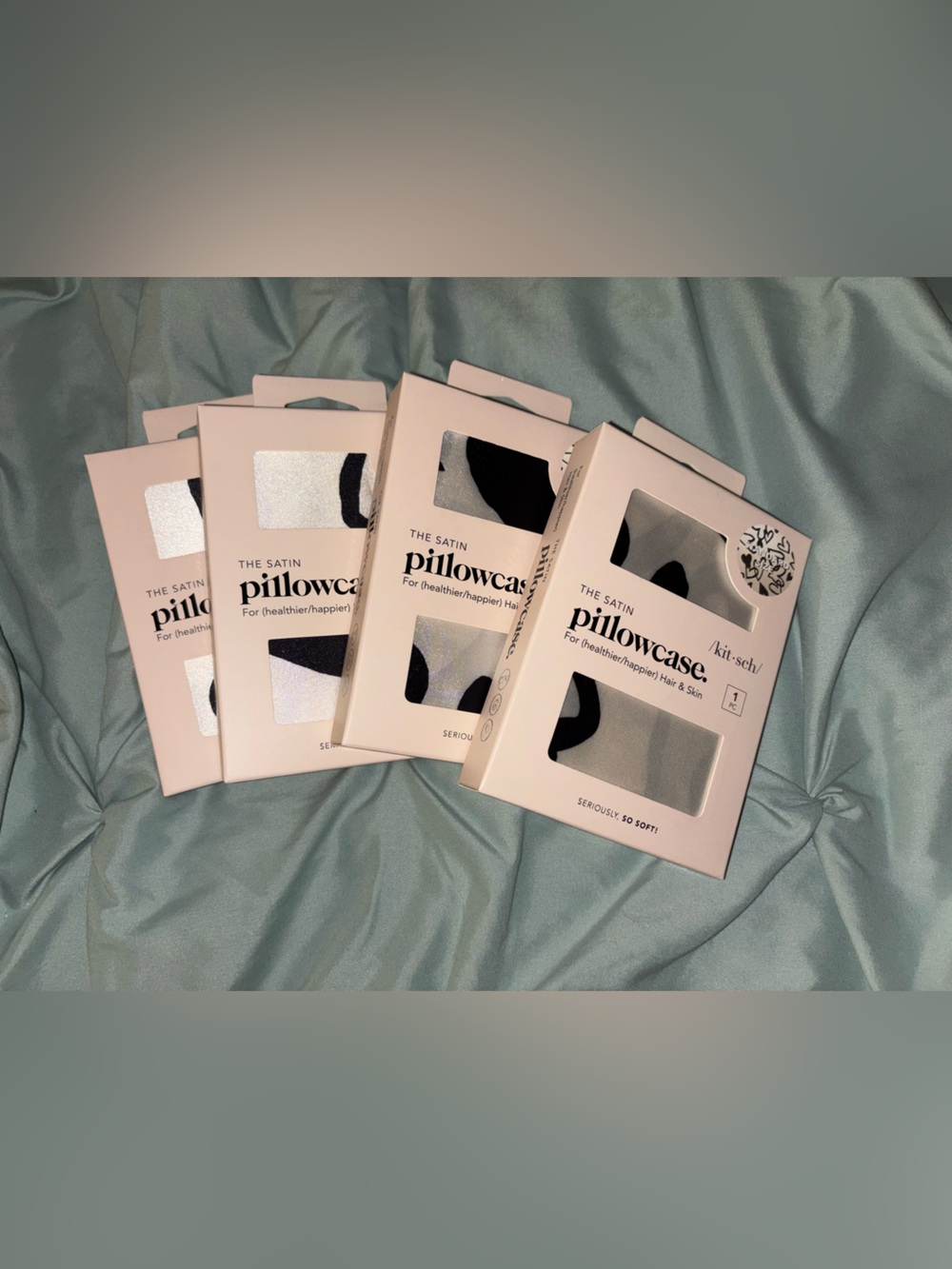 Kitsch Satin Pillowcase Set of 4- Black & White heart design